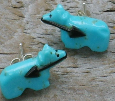 Native American Turquoise Bear Fetish Earrings